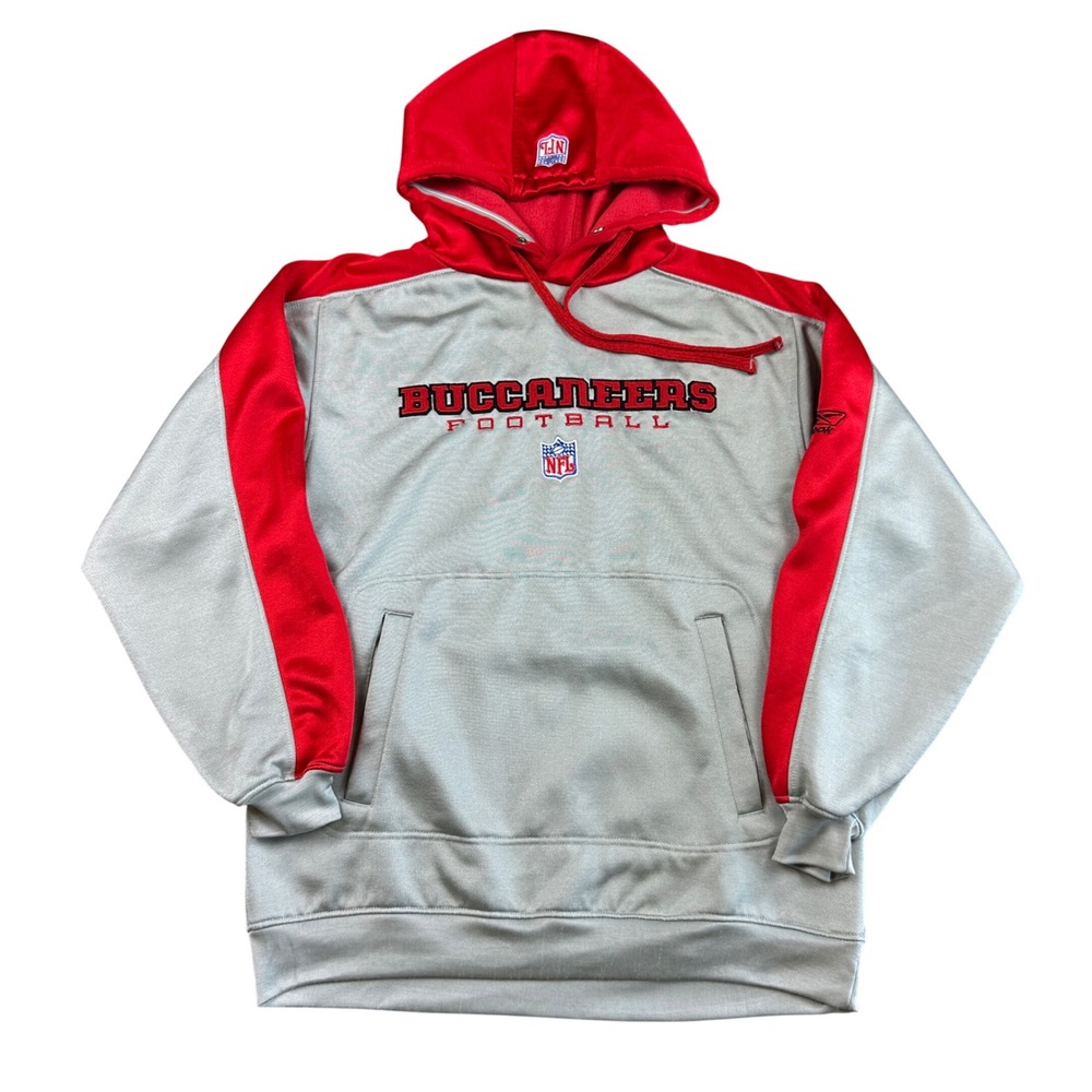 Reebok NFL Tampa Bay Buccaneers Hoodie Grey Red Colorblock Mens Medium Y2K